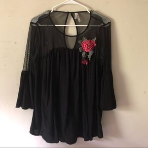 Long Sleeve Black Flower Shirt